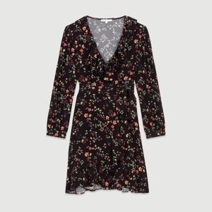 Maje Rosalio Printed Wrap Dress Black Floral NWT